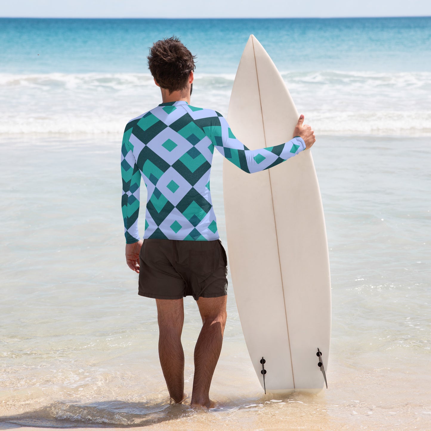 Surf in Style: Men's High-Performance Rash Guard - Diamond Matrix