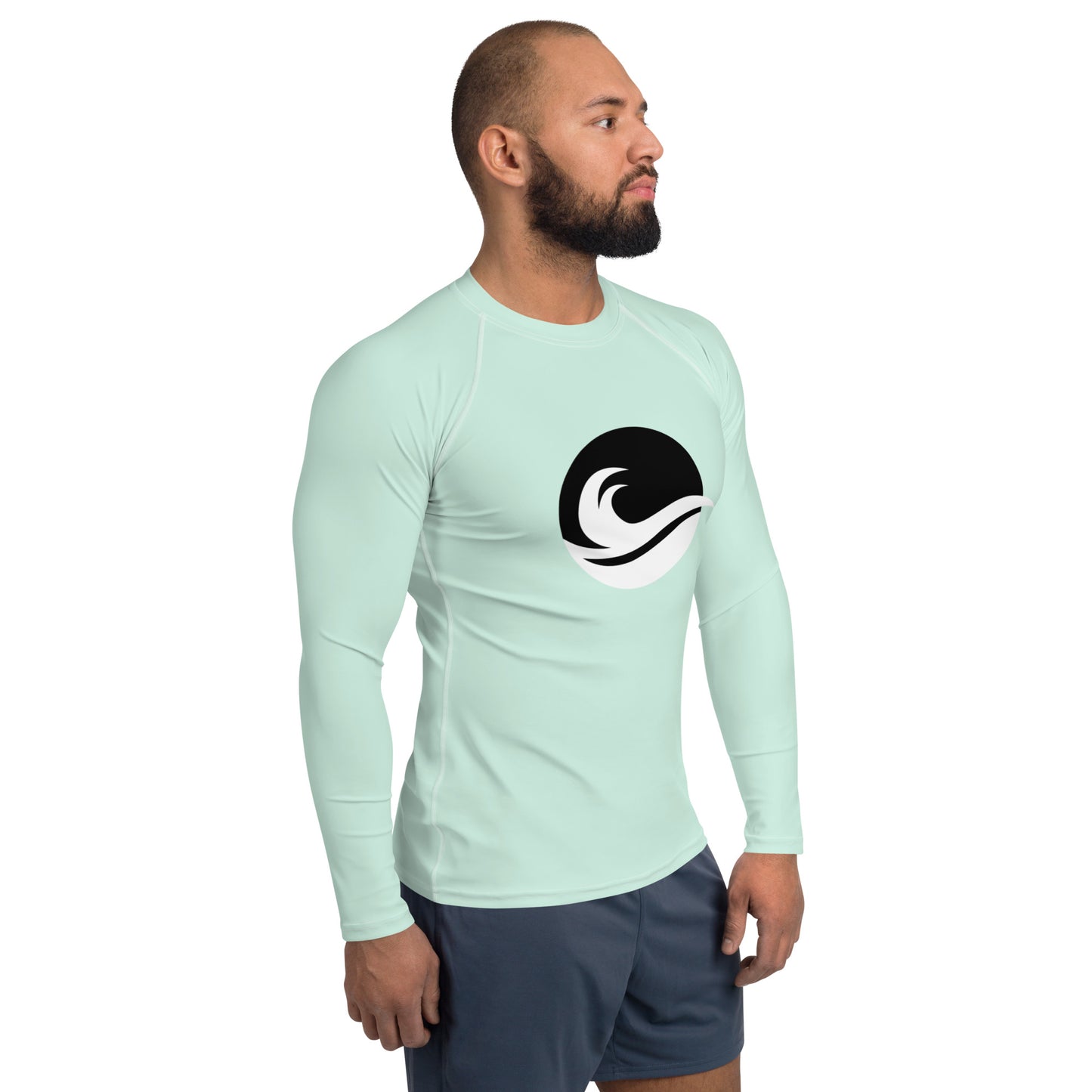Surf in Style: Men's High-Performance Rash Guard - Minty Wave