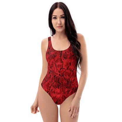 Women’s One-Piece Swimsuit - Red Velvety Roses