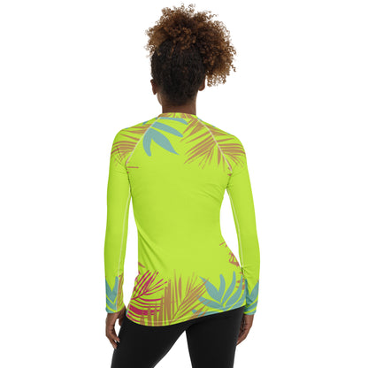 Surf in Style: Women's High-Performance Rash Guard - Electric Jungle