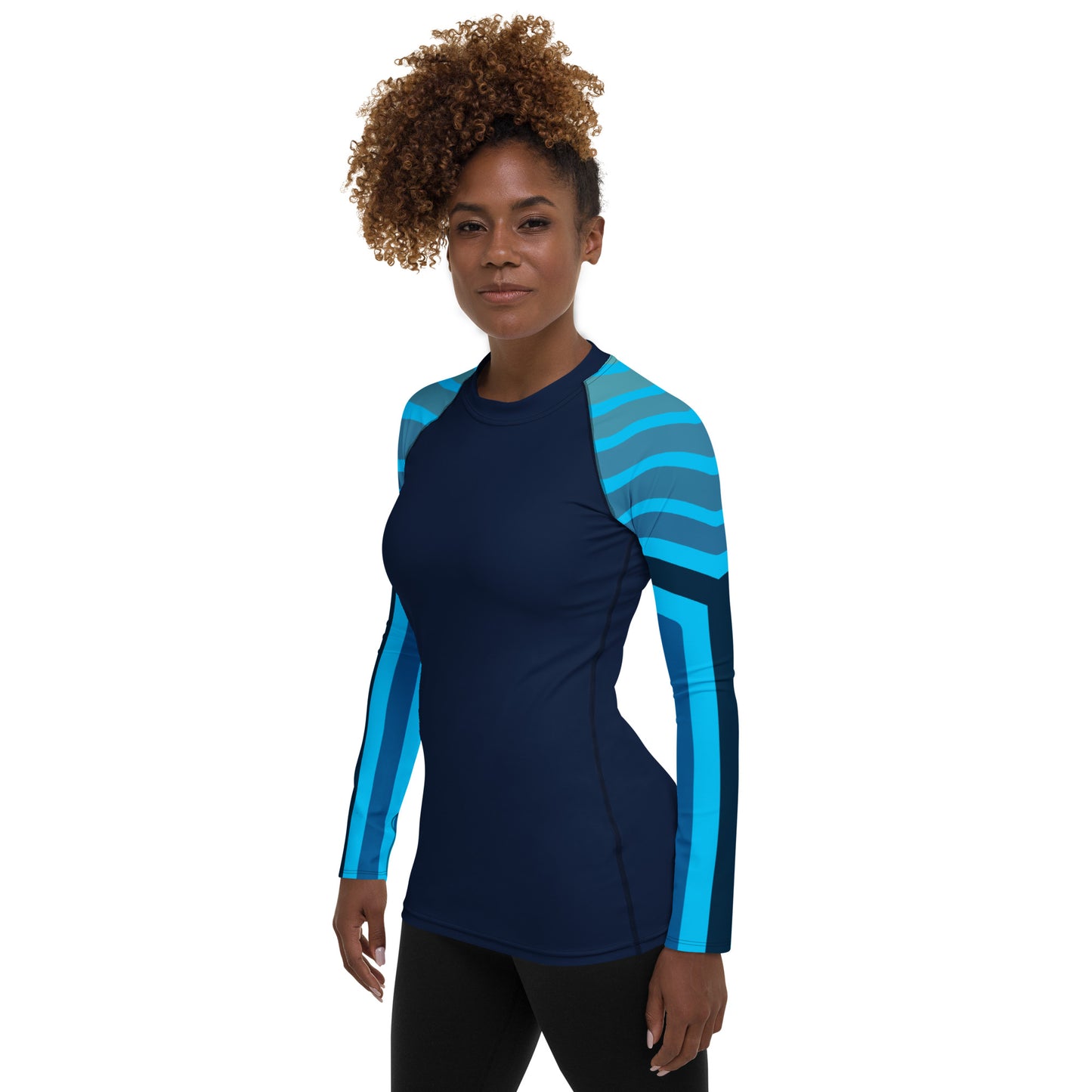 Surf in Style: Women's High-Performance Rash Guard - Seaborn Navy Line